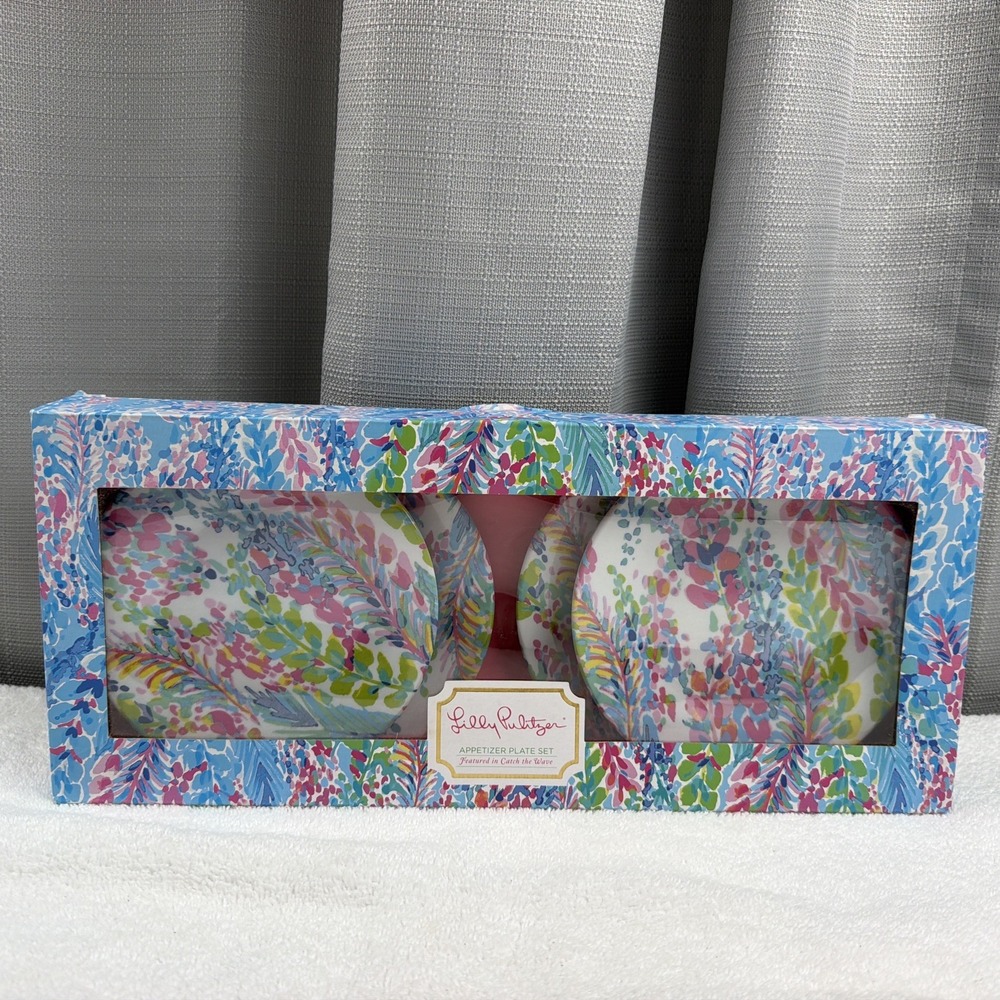 Lilly Pulitzer Appetizer Salad 6" Plate Set of 4, Melamine Catch The Wave